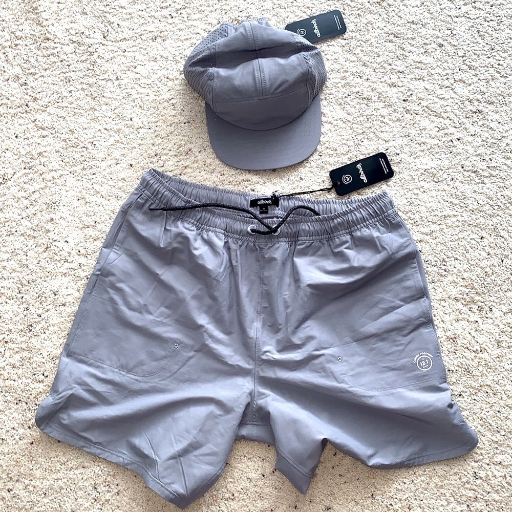 LOT of 2 NWT ALLBIRDS Natural run short & cap combo merino wool blend gray set